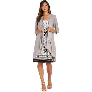 R&M Richards Women's Casual Daytime Jacket Dress - Black/Taupe - Size 22W